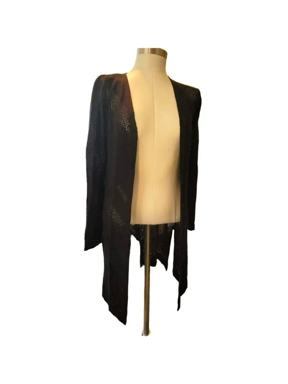 Womans Black Duster Lacy Open Knit Weave Cardigan Sweater Size Small NWT jj3597